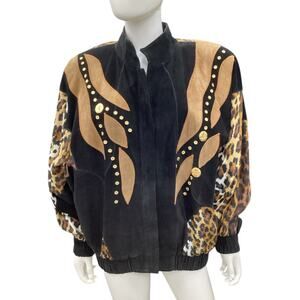 Vintage Elegantissimo Firenze Jacket Women’s Size L/XL 80’ Leather Animal Print